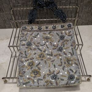 Carolee Vintage Gold and Silver Silk Embroidered Beaded Clutch